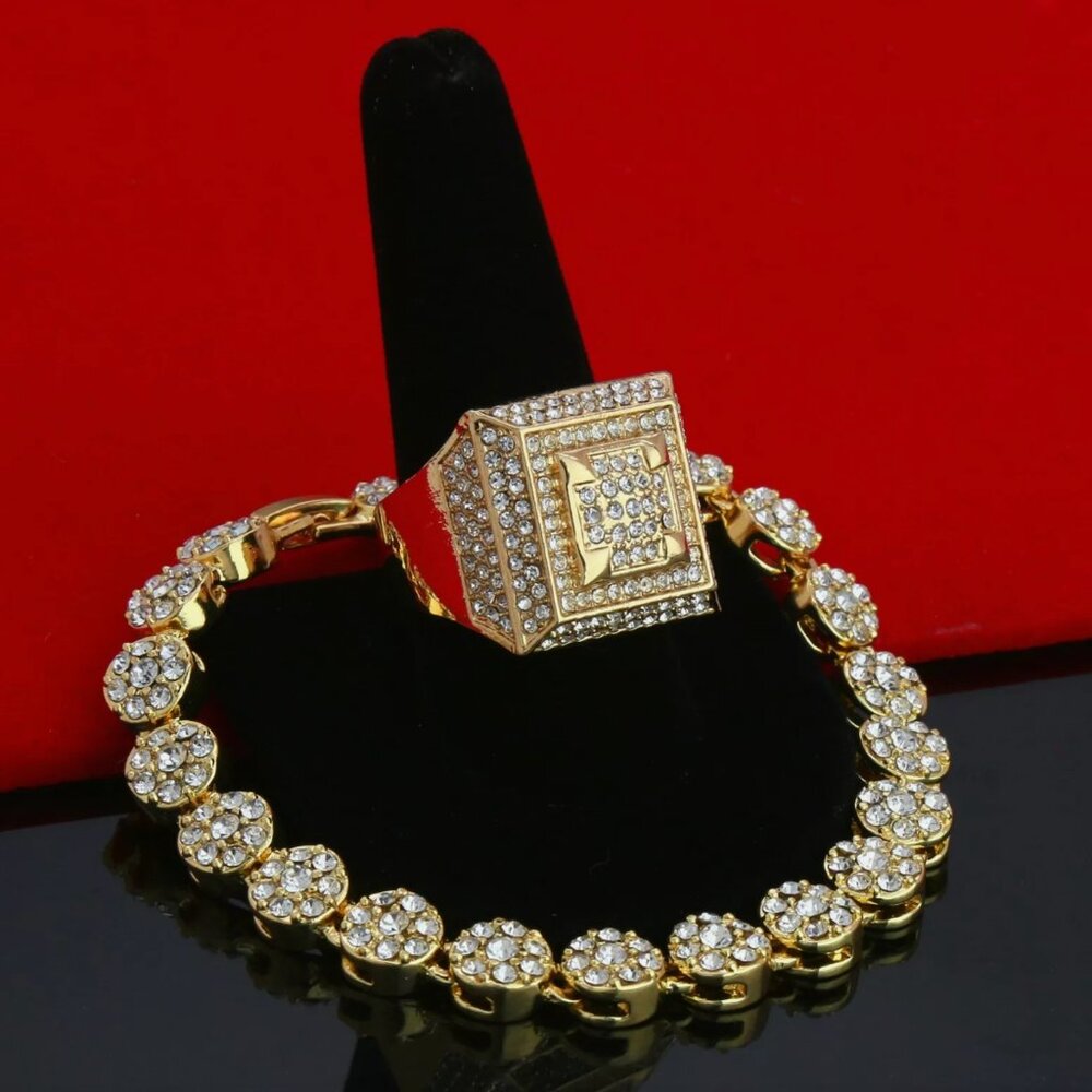 Men's 14k Iced Round Bracelet & Ring